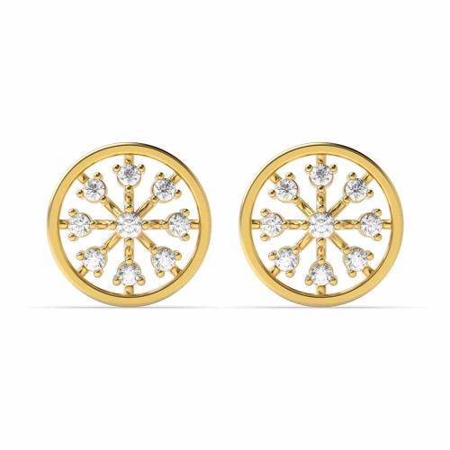 3 Prong Round Yellow Gold Unique Diamond Earrings