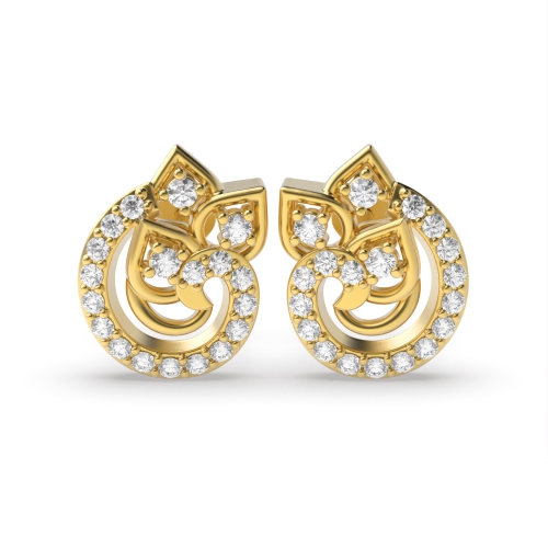 4 Prong Round Yellow Gold Unusual Diamond Earrings