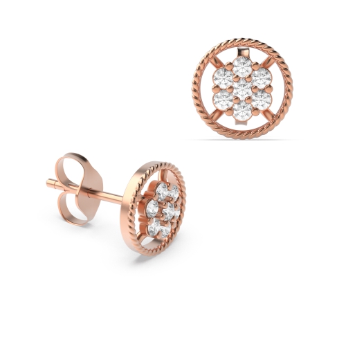 6 Prong Round Rose Gold Milligrain clustered Diamond Earrings