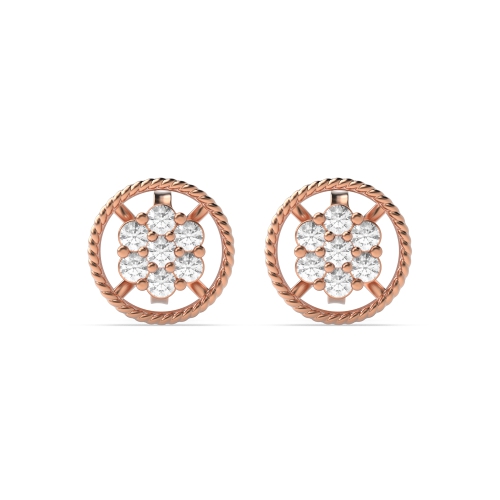 6 Prong Round Rose Gold Milligrain clustered Diamond Earrings