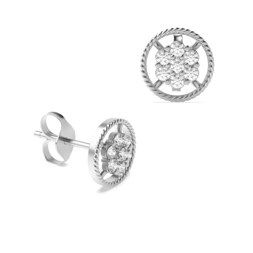 6 Prong Round White Gold Milligrain clustered Diamond Earrings