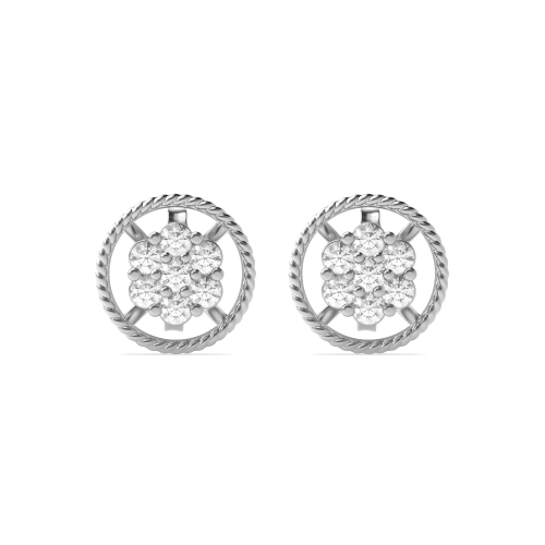 6 Prong Round White Gold Milligrain clustered Diamond Earrings