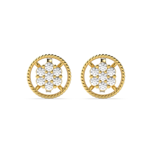 6 Prong Round Yellow Gold Milligrain clustered Diamond Earrings