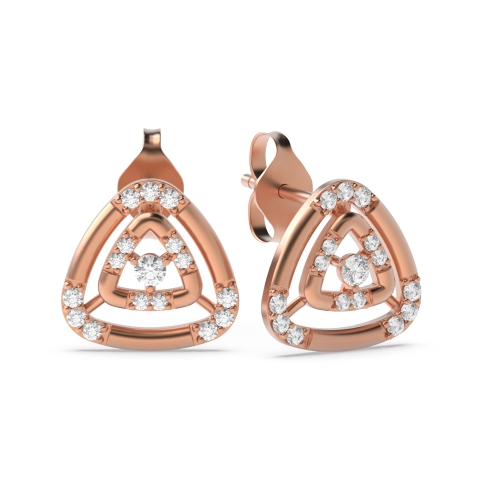 4 Prong Round Rose Gold Triangle Diamond Earrings
