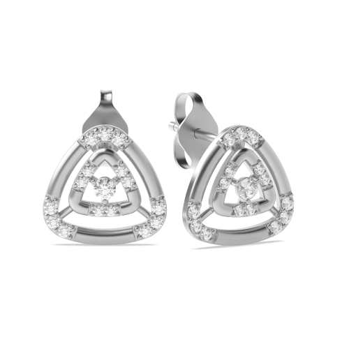 4 Prong Round White Gold Triangle Diamond Earrings