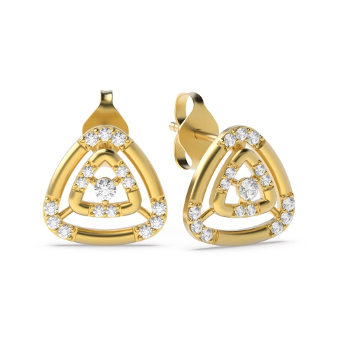 4 Prong Round Yellow Gold Triangle Diamond Earrings