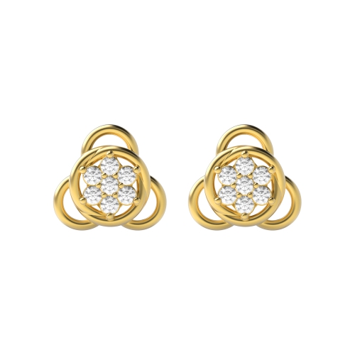 6 Prong Round Yellow Gold Unique Diamond Earrings