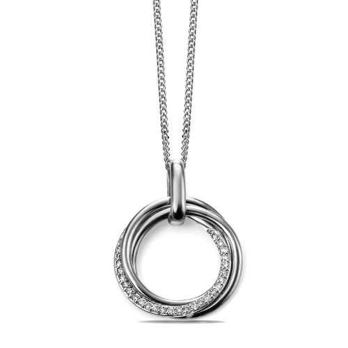 Open Circle Diamond Necklace in Yellow, White and Rose Gold (24mm X 20mm)