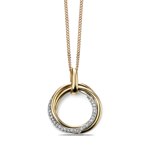 Open Circle Diamond Necklace in Yellow, White and Rose Gold (24mm X 20mm)