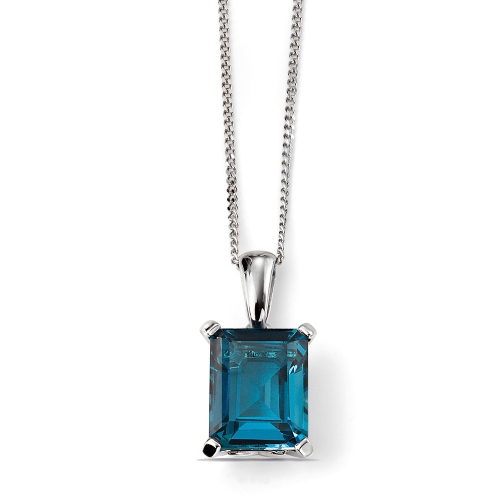 4 Prong Emerald Blue Topaz Gemstone Pendant Necklaces