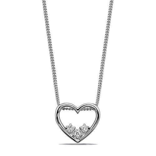 4 Prong Round White Gold Delicate Dainty Heart Pendant Necklace