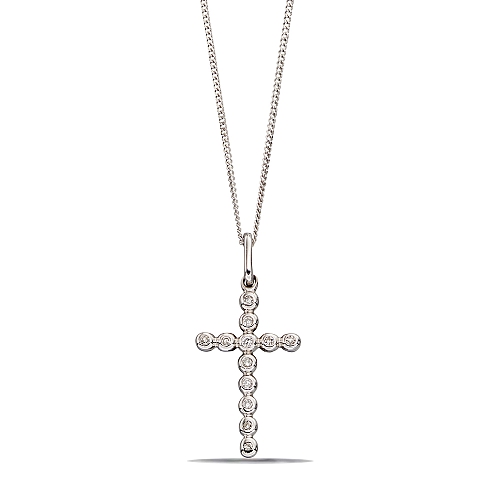 4 Prong Round Rub Over Must Have Moissanite Cross Pendant Necklace