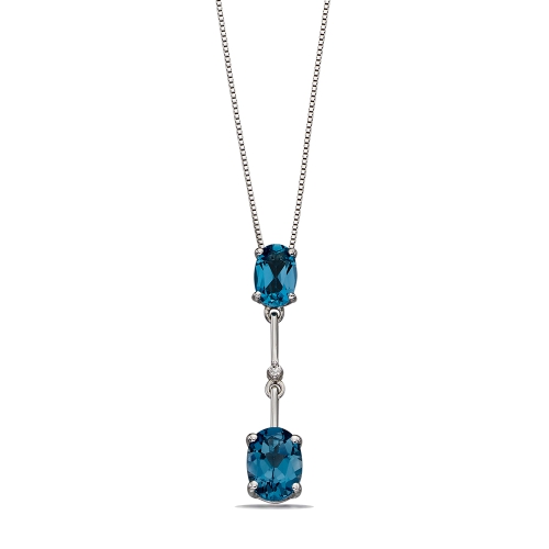 4 Prong Oval Blue Topaz Gemstone Pendant Necklaces
