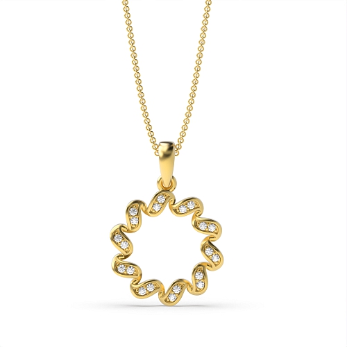 4 Prong Round Yellow Gold Exclusive ribbon twist Pendant Necklaces