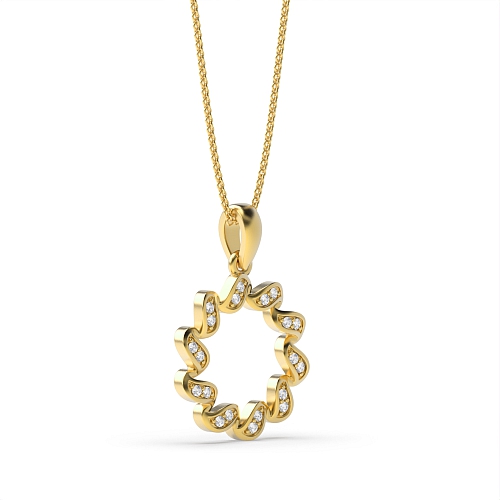 4 Prong Round Yellow Gold Exclusive ribbon twist Pendant Necklaces