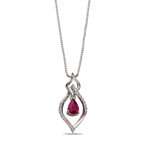 4 Prong Pear White Gold Ruby Gemstone Pendant Necklaces