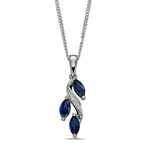 4 Prong Marquise White Gold Blue Sapphire Gemstone Pendant Necklaces