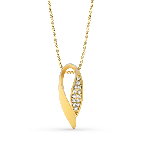 4 Prong Round Yellow Gold Leaf Pendant Necklaces