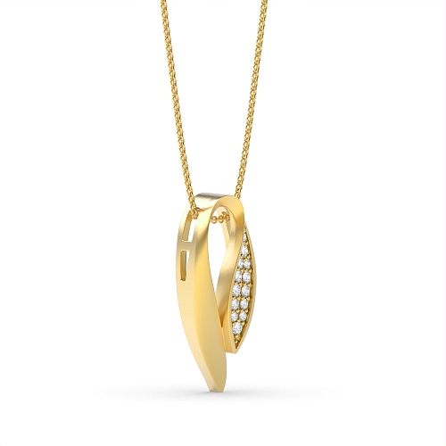 4 Prong Round Yellow Gold Leaf Pendant Necklaces