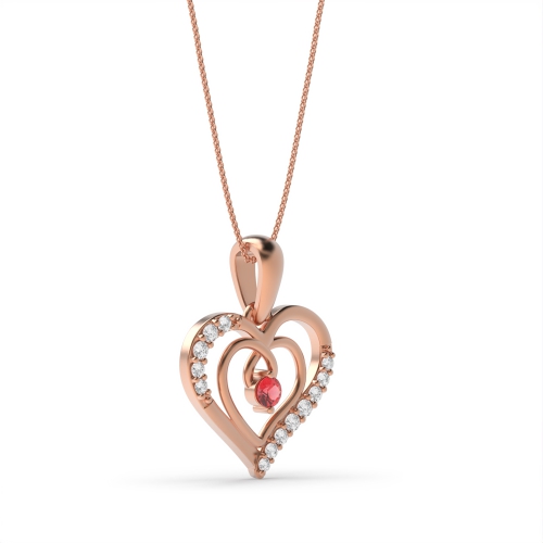 4 Prong Round Rose Gold Naturally Mined Diamond Heart Pendant Necklace