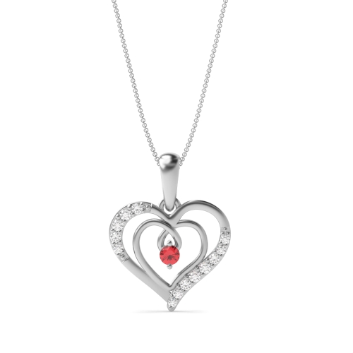 4 Prong Round Ruby Heart Pendant Necklaces