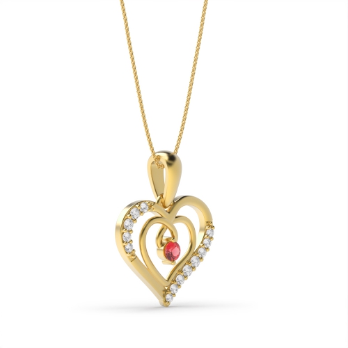 4 Prong Round Yellow Gold Naturally Mined Diamond Heart Pendant Necklace