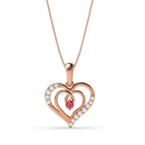 4 Prong Round Rose Gold accented diamond Naturally Mined Diamond Heart Pendant Necklace