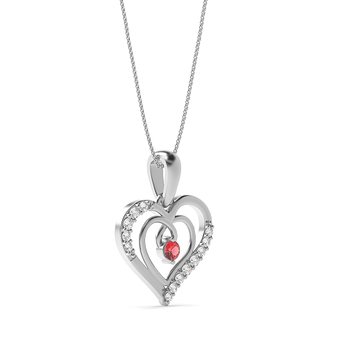 4 Prong Round White Gold accented diamond Naturally Mined Diamond Heart Pendant Necklace