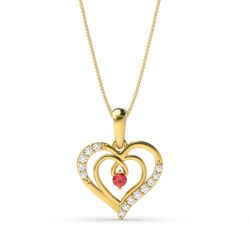 4 Prong Round Yellow Gold Accented diamond Lab Grown Diamond Pendant Necklaces