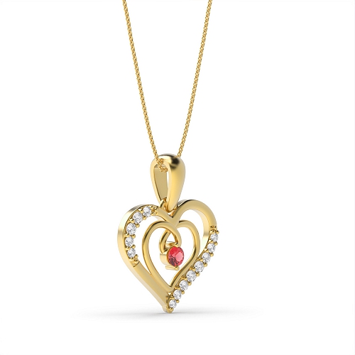 4 Prong Round Yellow Gold Accented diamond Lab Grown Diamond Pendant Necklaces