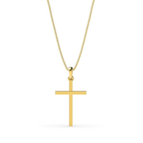 Yellow Gold plain classic Cross Pendant Necklace