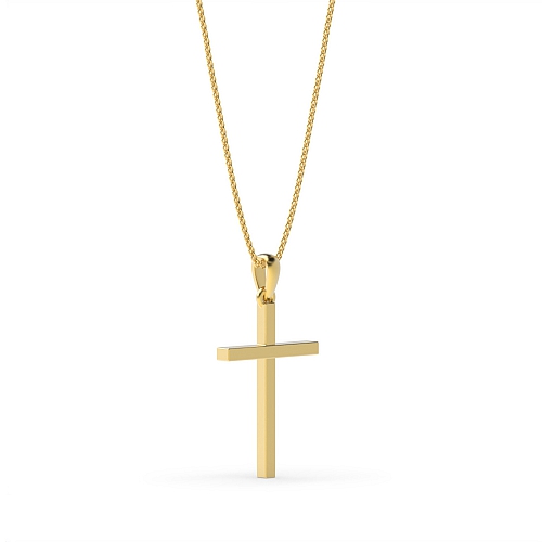 Yellow Gold plain classic Cross Pendant Necklace