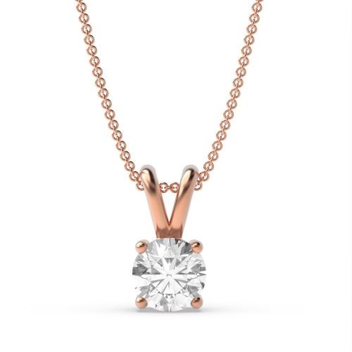 Round 4 Prong Set Solitaire Diamond Pendant Necklace