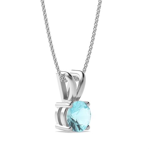 4 Prong split bale Aquamarine Solitaire Pendant Necklace