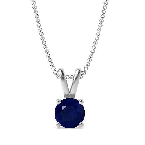 4 Prong split bale Blue Sapphire Solitaire Pendant Necklace