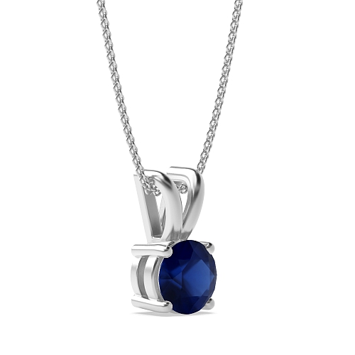 4 Prong split bale Blue Sapphire Solitaire Pendant Necklace