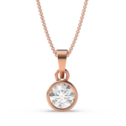 4 Prong Rose Gold solid bale with link Solitaire Pendant Necklace