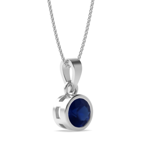 4 Prong solid bale with link Blue Sapphire Solitaire Pendant Necklace