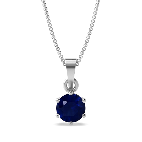6 Prong Timeless Blue Sapphire Pendant Necklaces