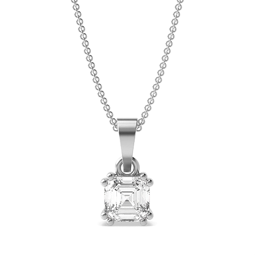 6 Prong Asscher Timeless Solitaire Pendant Necklaces