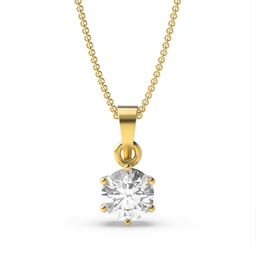 6 Prong Yellow Gold Timeless Pendant Necklaces
