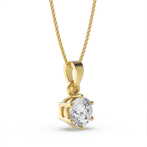6 Prong Yellow Gold Timeless Pendant Necklaces