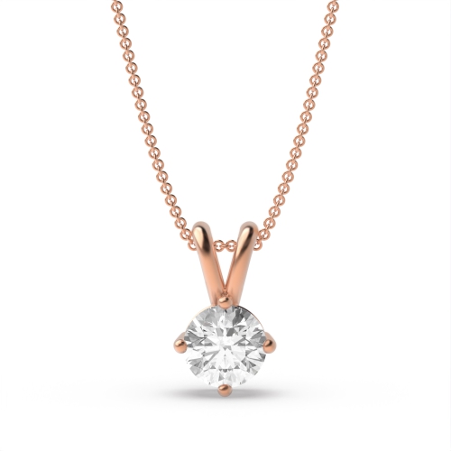 4 Prong Round Rose Gold v shaped bale Solitaire Pendant Necklace