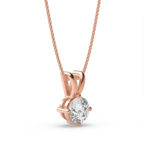 4 Prong Round Rose Gold v shaped bale Solitaire Pendant Necklace