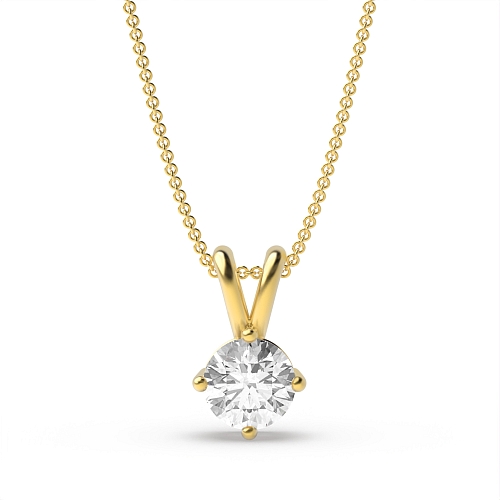 4 Prong Round Yellow Gold V shaped bale nsew Pendant Necklaces