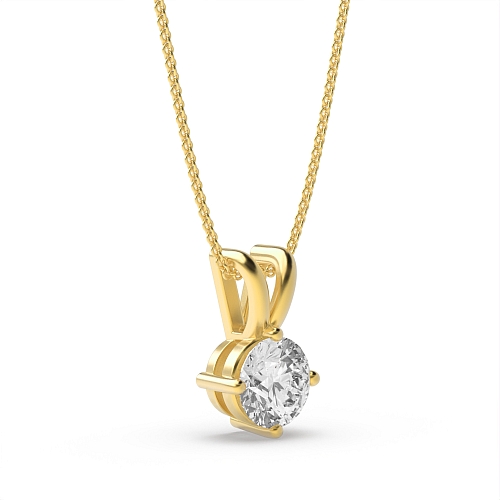 4 Prong Round Yellow Gold V shaped bale nsew Pendant Necklaces