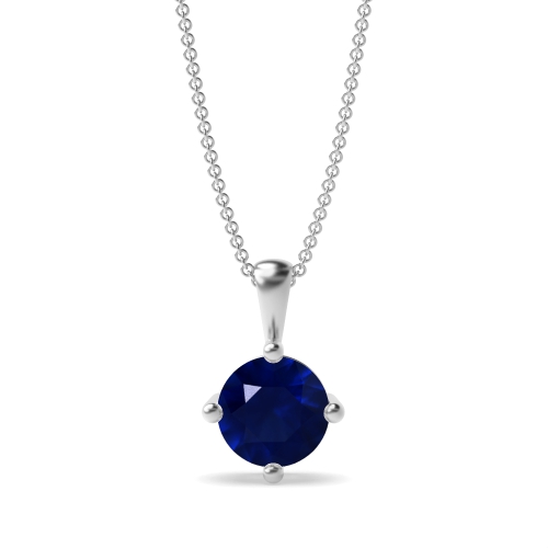 4 Prong basket Blue Sapphire Solitaire Pendant Necklace