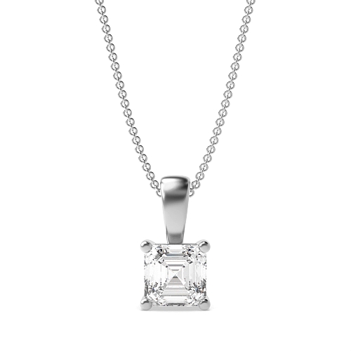 4 Prong Asscher solid bale n-s-e-w Solitaire Pendant Necklaces