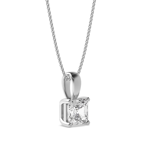 4 Prong Asscher solid bale n-s-e-w Solitaire Pendant Necklaces