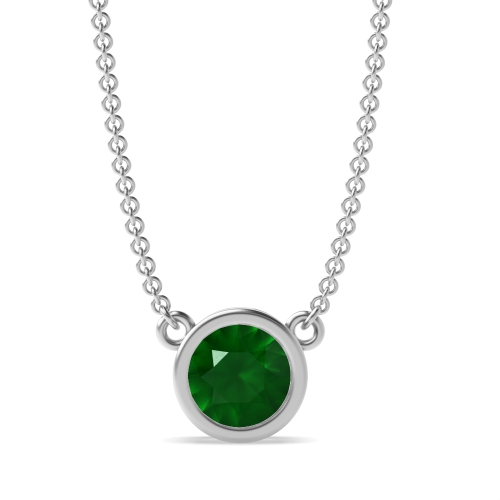 Bezel Set Round Emerald Gemstone Necklace